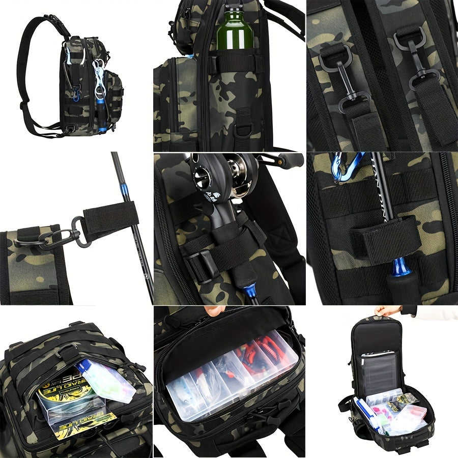 Fishing Tackle Storage Bag with Water Bottle & Rod Holder