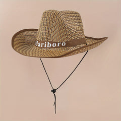 Sunshade Cowboy Hat Plaid Straw Hat Outdoor Fishing Travel Beach Hat