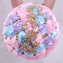 Red Velvet Roses Bridesmaid Bouquet with Crystal and Pearl Accents