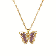Purple CZ Butterfly Necklace for Girls