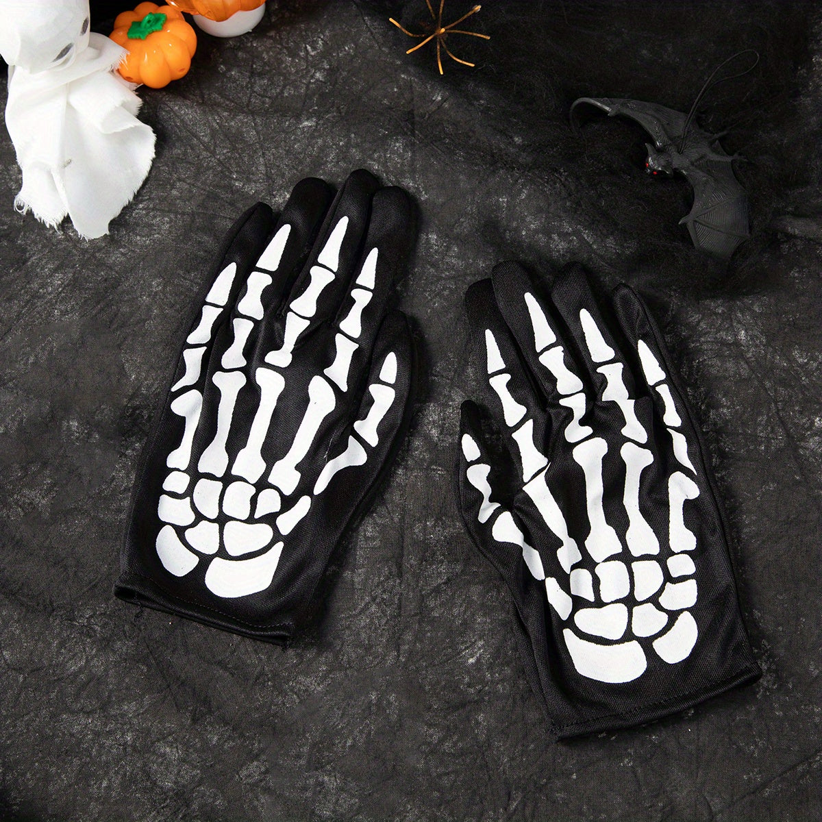 Skull Finger Print Gloves Goth Halloween Decorative Gloves Y2K Unisex Driving