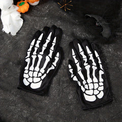 Skull Finger Print Gloves Goth Halloween Decorative Gloves Y2K Unisex Driving