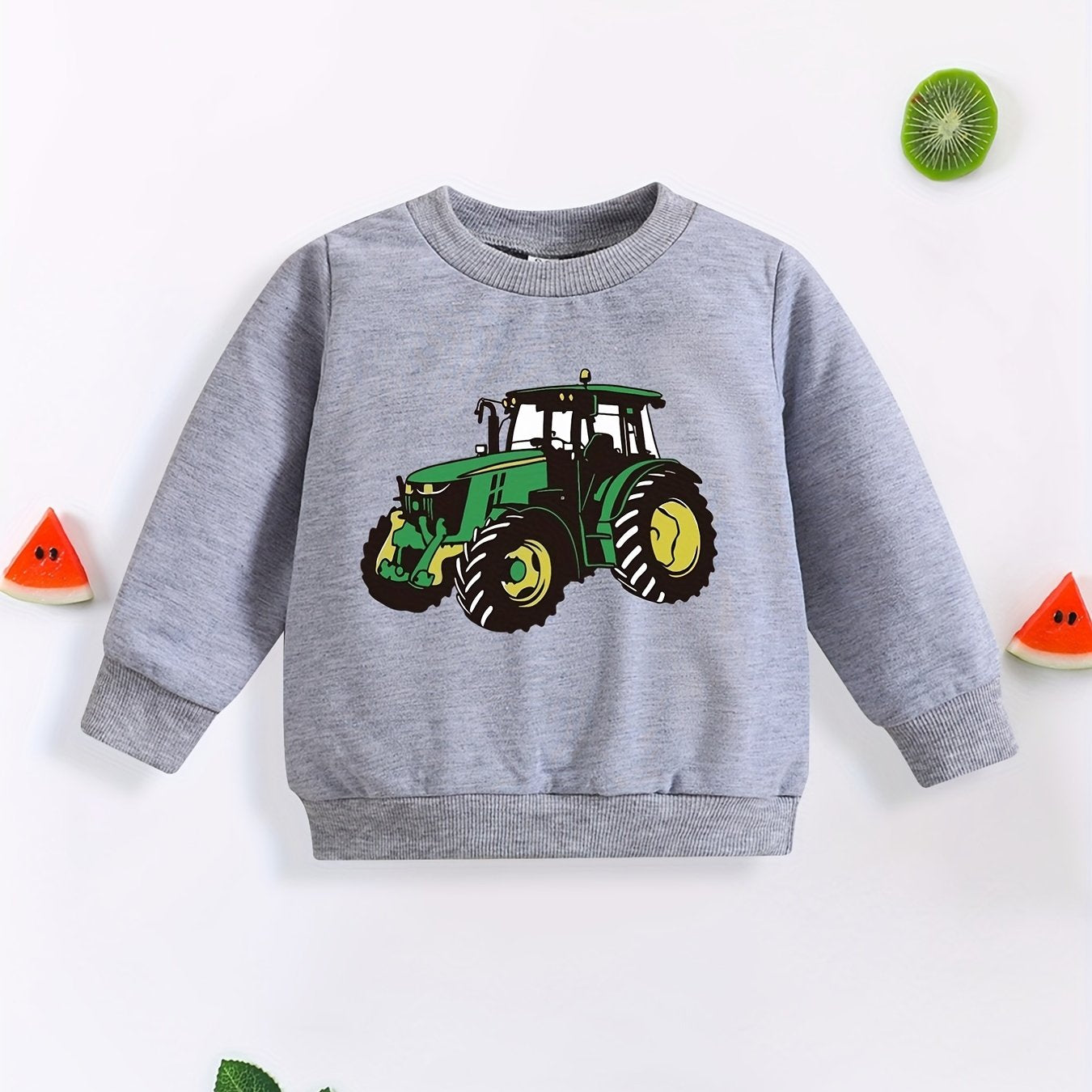 Baby Tractor Print Sweatshirt Long Sleeve Pullover