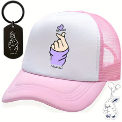 Kpop Baseball Cap & Rabbit Keychain Set - Anime Trucker Hat & Sunshade Dad Hats