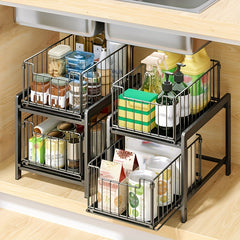 2 Tier Sliding Basket Drawer Organizer for Kitchen and Bathroom Storage
