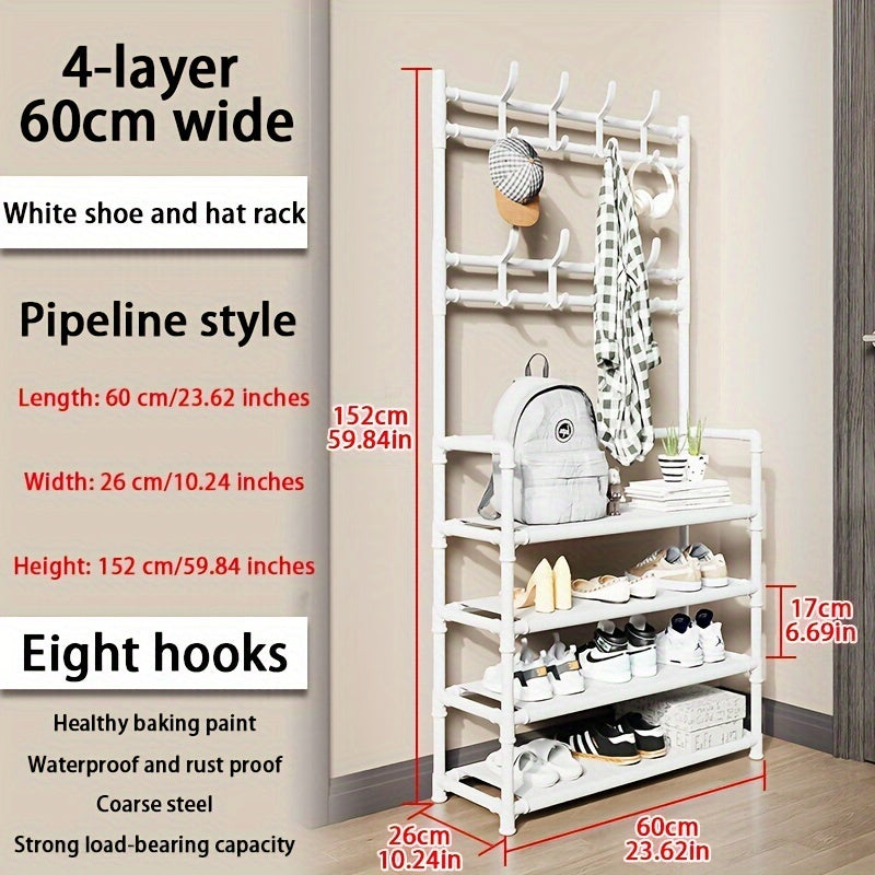 Coat Rack Shoe Rack Organizer with Storage Shelves & Hooks