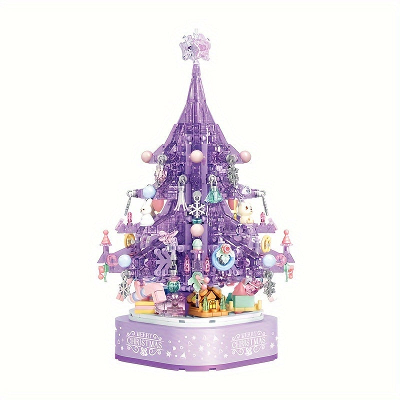 729pcs Purple Christmas Tree Building Blocks Toy with Music Box