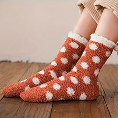 Polka Dot Fuzzy Socks Warm Mid Tube Women's Stockings