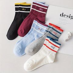 5 Pairs Letter Print Striped Socks Women's Stockings