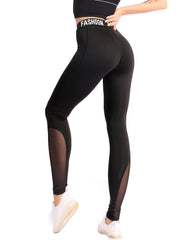 Mesh Insert Sports Leggings High Waist Yoga Tight Pants