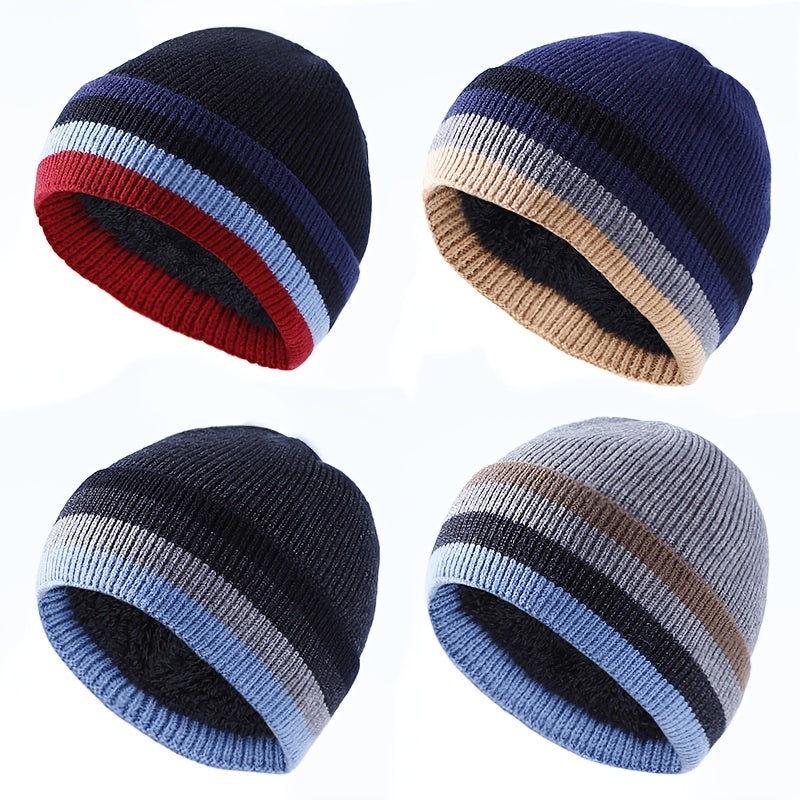 Fleece Cuffed Knitted Hat Outdoor Sports Warm Cap