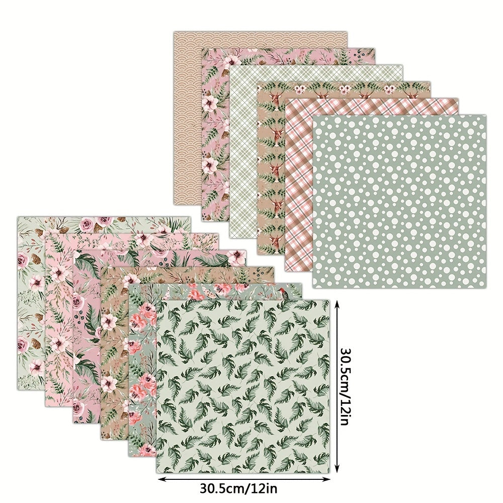 12pcs Flower Dot Marble Pattern DIY Material Scrapbook Background Paper