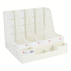 Desk Storage Box With Pen Holder, 4 Vertical Compartments, Thickened Material