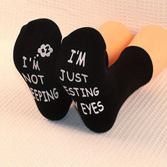 1pair Cotton Socks I'm Not Sleeping Novelty Socks Anti Slip Grip Socks
