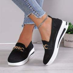 Women's Knit Wedge Shoes Breathable Slip On Casual Walking Shoes