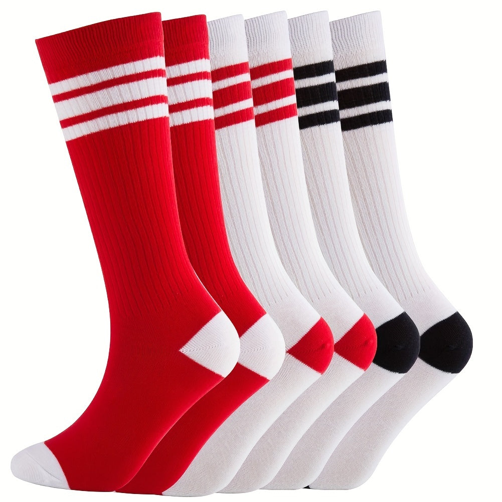 Girls Kids Unisex Cotton Knee High Socks Triple Stripes School Socks