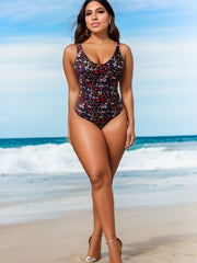 Boho Swimsuit Women's Floral Print V Neck Backless One Piece