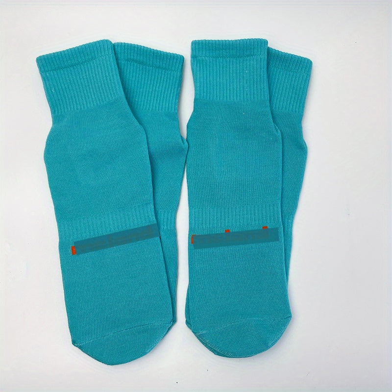 2 Pairs Men's Solid Non Slip Crew Socks Breathable Comfy Casual Unisex Socks