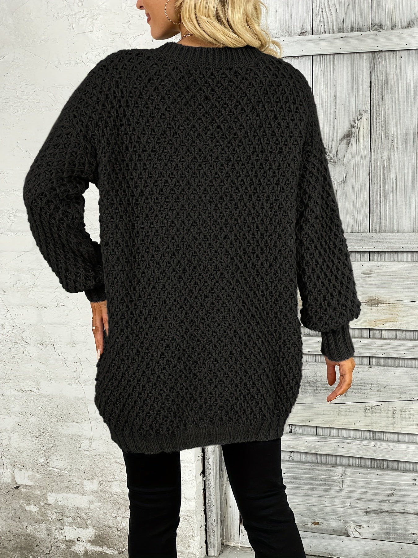 Solid Knit Sweater V Neck Long Sleeve Solid Sweater Women's Clothing
