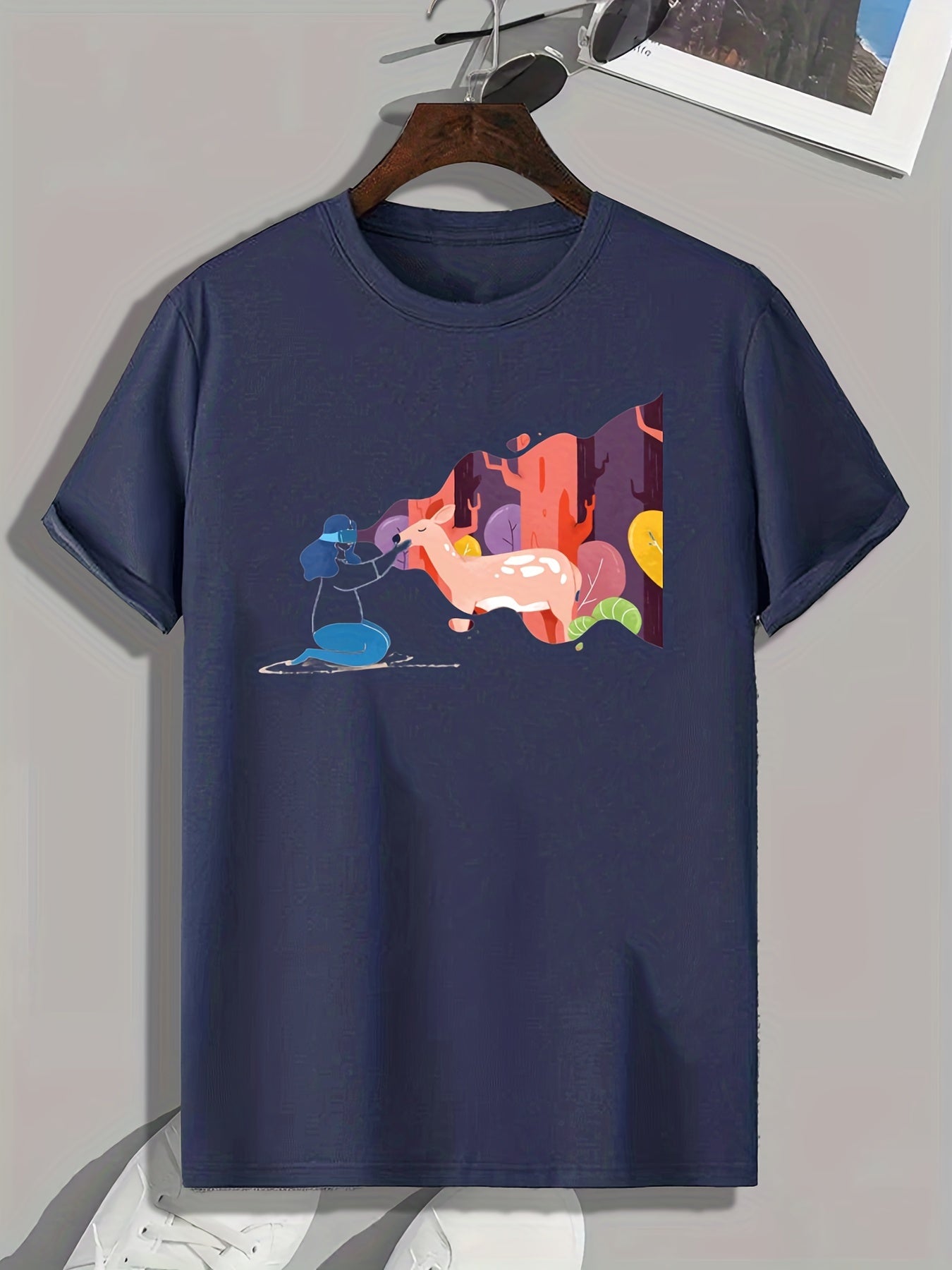 Watercolor Deer Print Men's Comfort Tee for Outdoor Summer