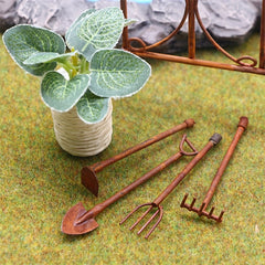 Rustic Garden Tools Set Metal Landscaping Dollhouse Model DIY Gift