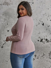 Solid Ribbed Puff Sleeve V Neck Knit Top
