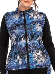 Graphic Print Zipper Long Sleeve Sports Coat