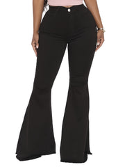 Solid Button Fly High Rise Flared Leg Jeans