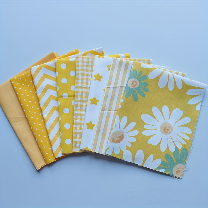 8pcs Yellow Series Fabric Patchwork DIY Sewing Quilting Material