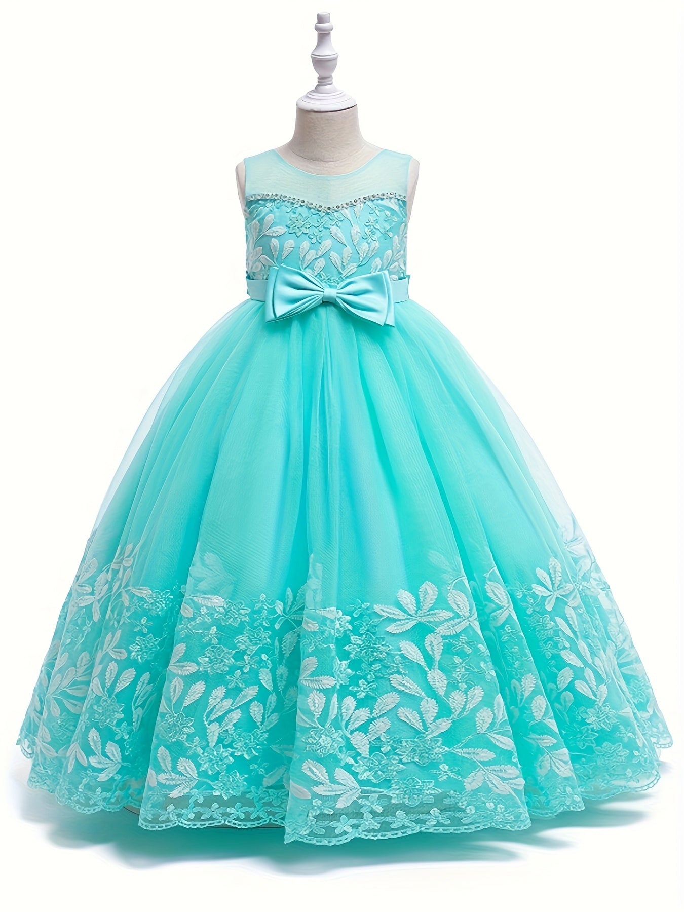 Girls' Grace Embroidered Tulle Stitching Formal Maxi Dress