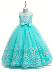 Girls' Grace Embroidered Tulle Stitching Formal Maxi Dress