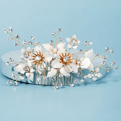 Rose Flower Bride Wedding Hair Comb Faux Pearl Bridal Hair Clip