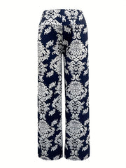 Ethnic Print Straight Leg Pants Mid Waist Casual Pants
