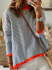 Women's Striped Crew Neck Pullover Sweater