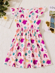 Rainbow Cactus Print Dress Girls Western Style Comfort Fit Summer Spring