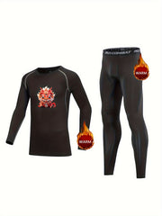2pcs Kids Compression Fleece Sets Dragon Pattern Pullover Elastic Waist Pants