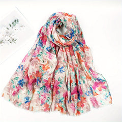 Pink Flower Printed Scarf Boho Frayed Edge Warm Shawl Women Casual