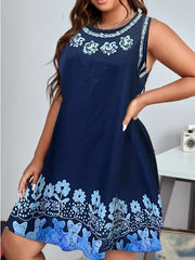 Boho Dress Women's Plus Floral Print Round Neck Tank Dress