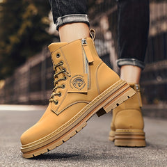 Men's Vintage High Top Lace Up Boots With Zipper
