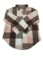 Button Plaid Drop Shoulder Jacket for Fall & Winter