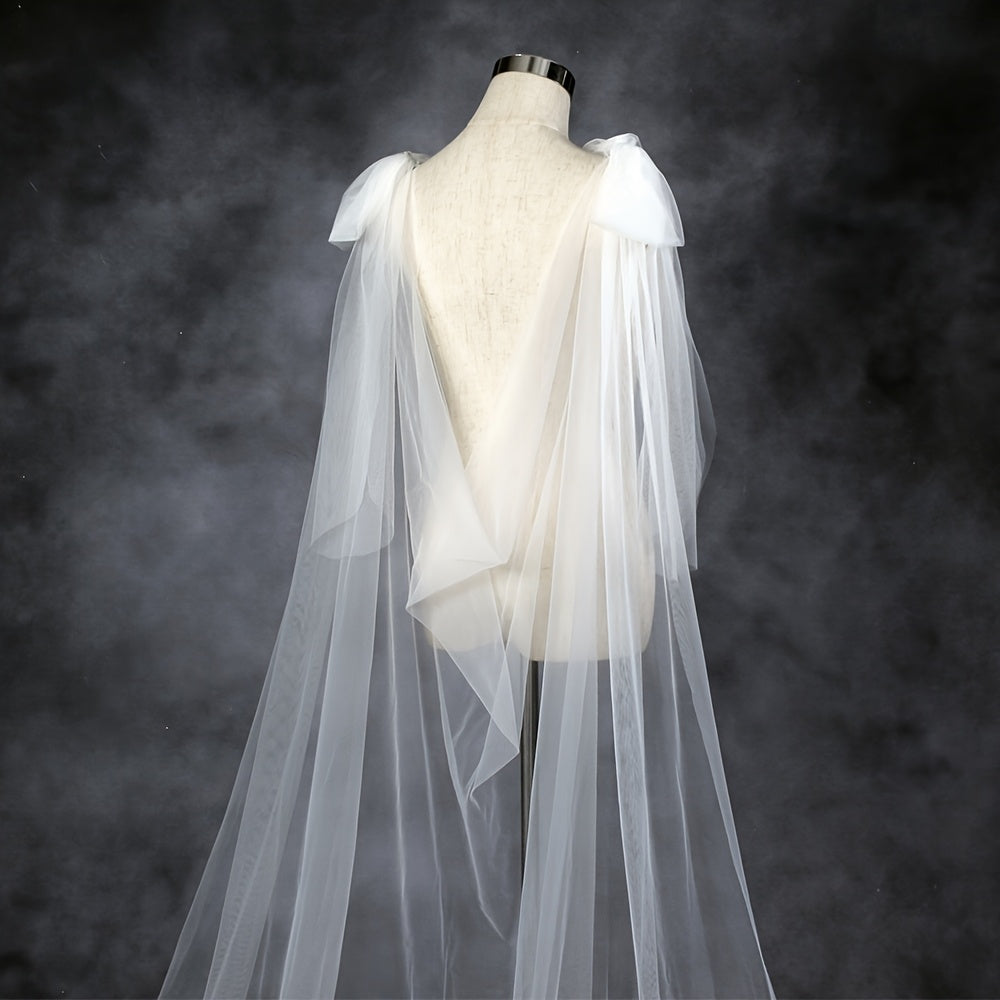 Romantic Sheer Veil Bridal Cape with Embellishments