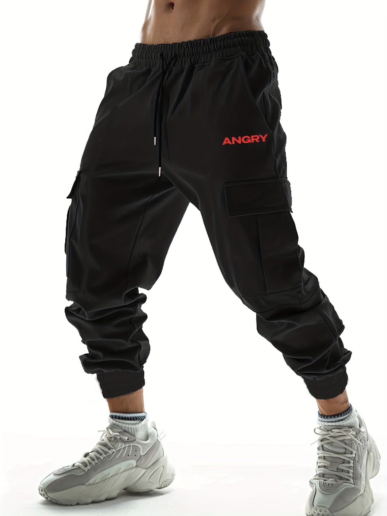 Angry Letter Casual Cargo Pants with Drawstring