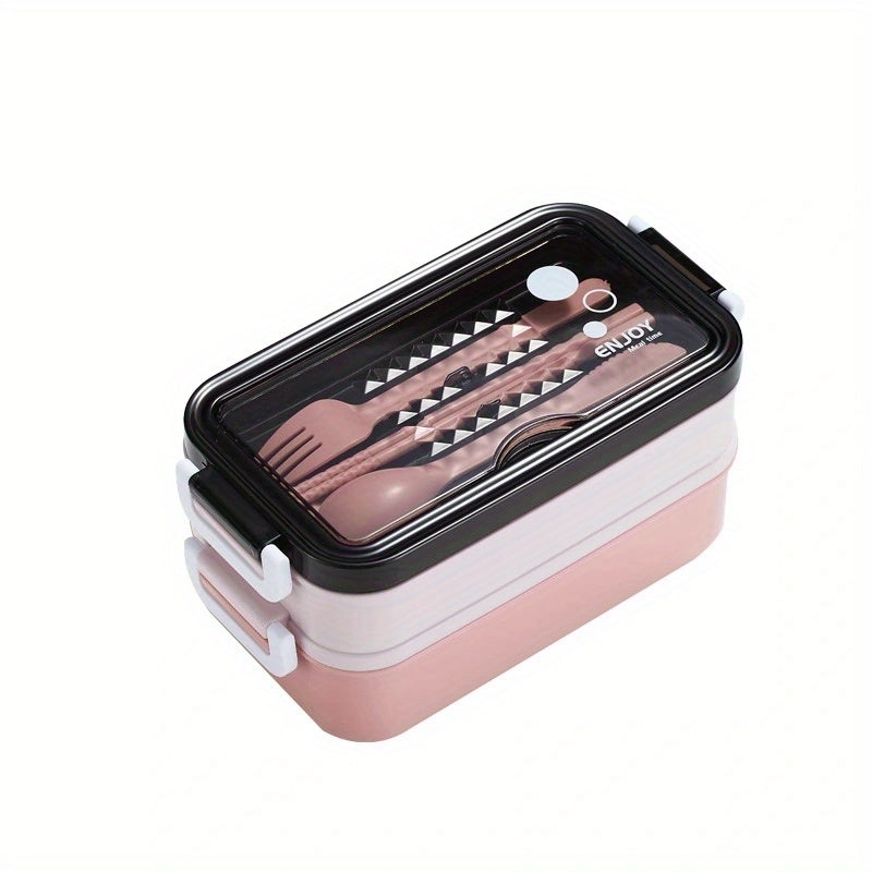 1050ml Double Layer Lunch Box w/Tableware for Outdoor Camping/Fishing