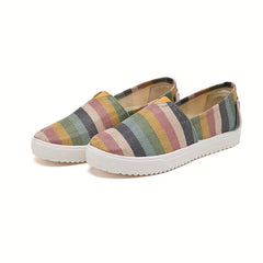 Women's Colorful Striped Canvas Slip-On Flat Casual Walking Shoes