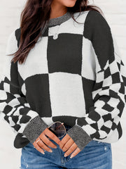 Colorblock Checker Print Sweater