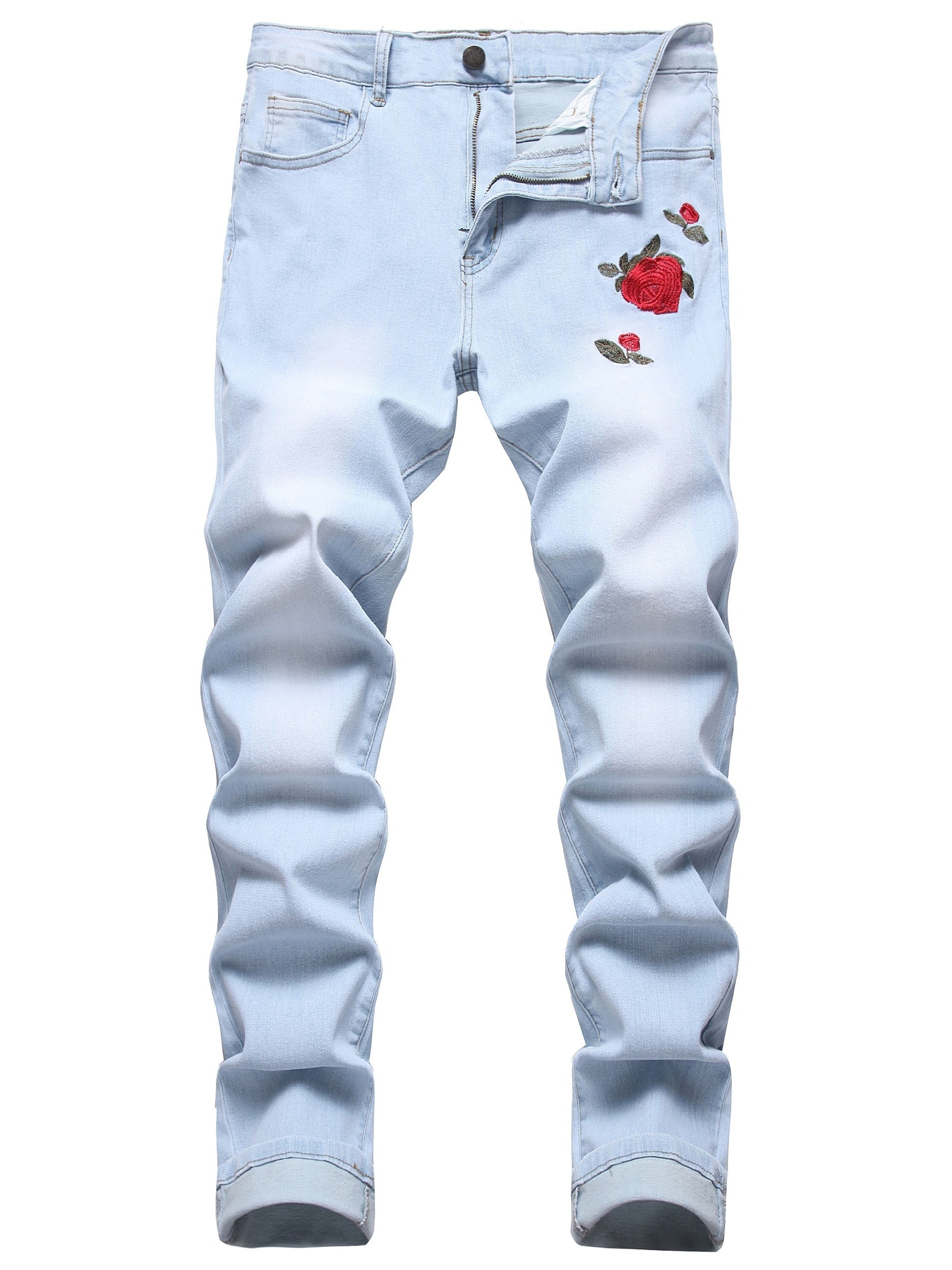 Men s Floral Embroidery Slim Fit Stretch Denim Jeans