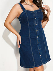 Denim Dress Button Up Medium Stretch Midi Tank Denim