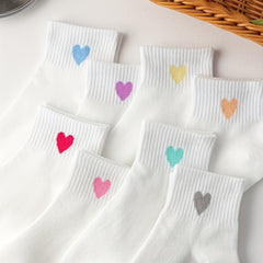 8 Pairs Heart Print Socks Women's Stockings