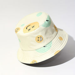 Cartoon Smiling Print Bucket Hat Yellow Lightweight Sunscreen Fisherman Cap