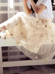 Girls Star Decor Tulle Skirt High Waist Mesh Layered Maxi Skirt